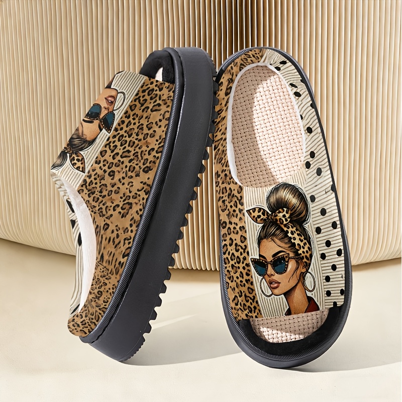 Image of Wooden Floor Open-toe Slippers, Unisex Couple's Spring/autumn Breathable Sweat-absorbent Thick-soled Cute Printed Slippers - A Comfortable Gift For Valentine's Day / New Year / Birthday, Women Shoes