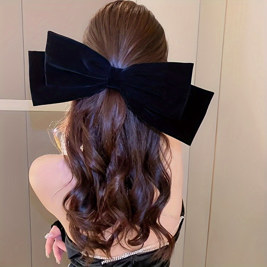 

Elegant French-inspired Oversized Bow Hair Clip - Vintage Style, Solid Color, Women's Hairstyling