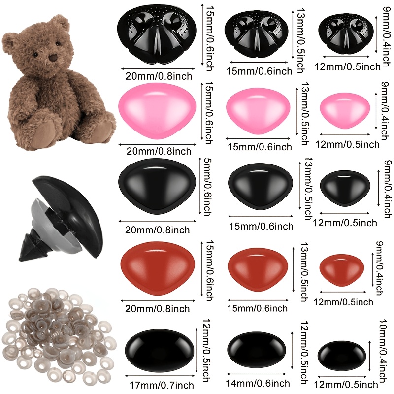 Image of 150pcs Amigumi Crochet Animal Safety Noses, Stuffed Animal Plastic Making Noses, Pink Brown Crochet Plush Noses, With Washers, For Handmade Doll Plush Bear Additions (3-color Pack)