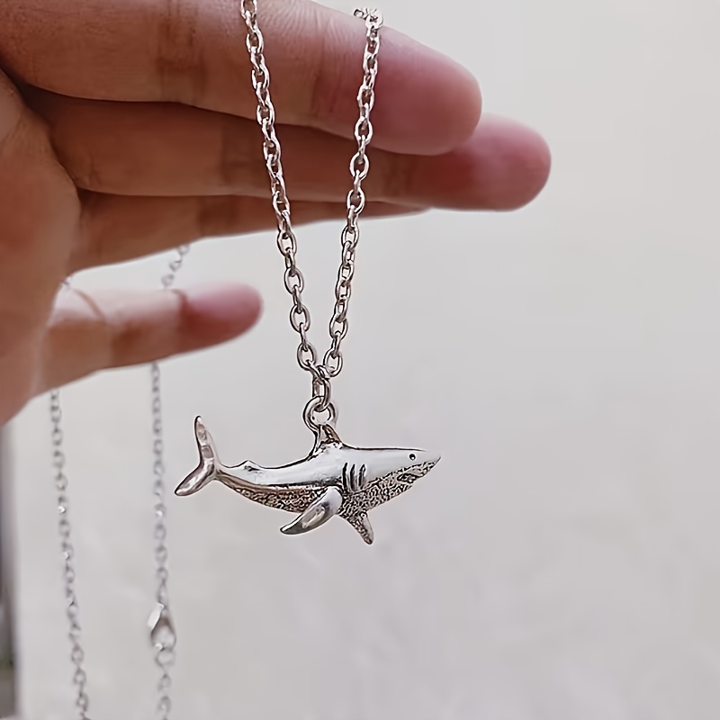 TEMU 1pc Collier et boucles d'oreilles créatifs mode hip-hop animal océan requin, pendentif collier mode homme et femme, cadeaux de bijoux style punk