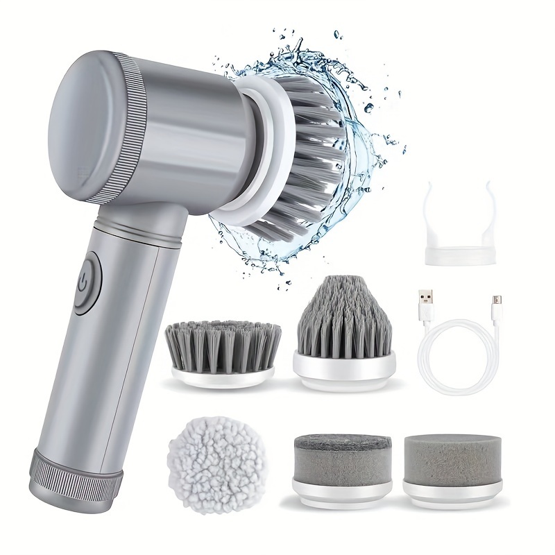 electric spin scrubber electric cleaning brush cordless power scrubber with 5 replaceable brush heads handheld scrubber for bathtub floor wall tile toilet window sink gray 5 brush head 0