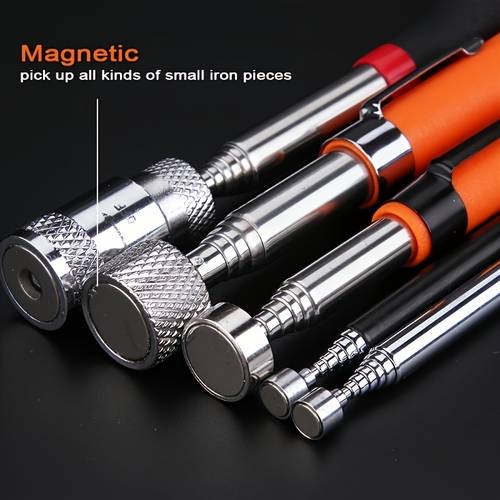 8 pound magnetic pickup tool with ergonomic orange grip extendable stainless steel rod portable for nails screws small metal pieces diy construction workshop retrieval tool magnetic tool
