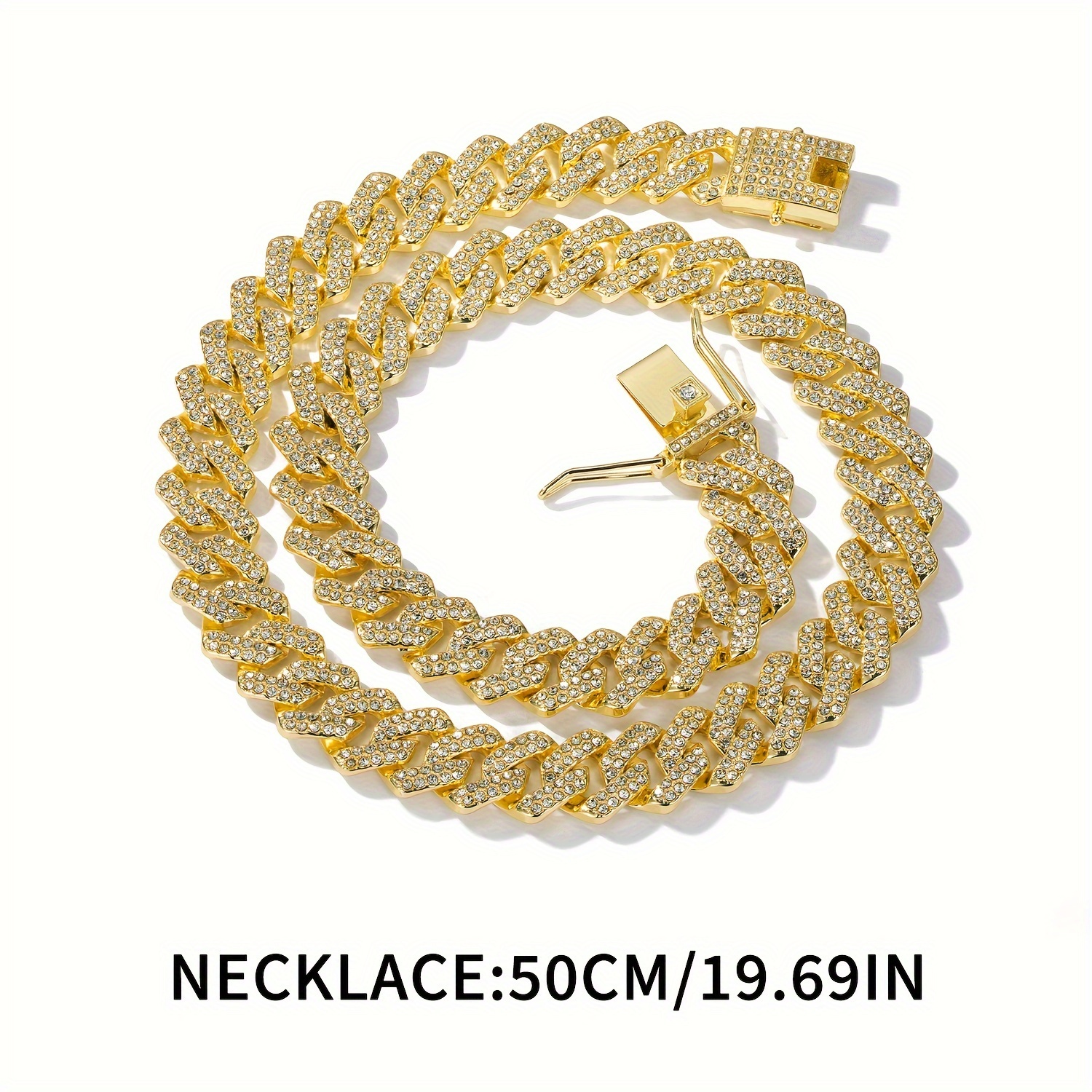 TEMU Hip Hop Diamond-cut Rhinestone Cuban Necklace - Tone, Zinc Alloy For Street & Rapper Style