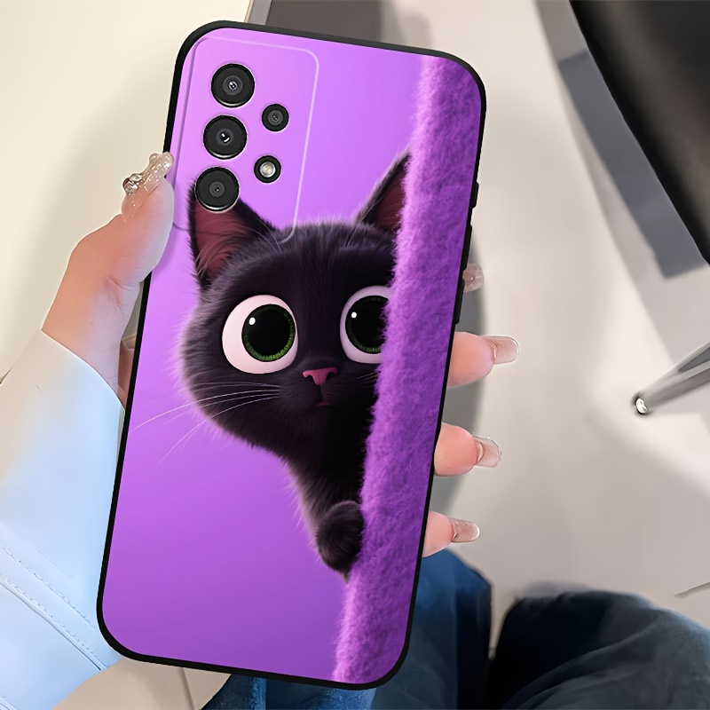 TEMU Phone Case - Cute Black Cat Purple Background Durable Dark Tpu Material Art Phone Case For For Galaxy A04 A04s A05 A05s A06 A13 A14 A15 A16 A22