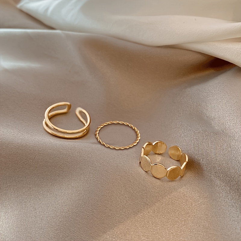 Image of 3pcs Set Of Plain Band Rings, Individual All-match Women' Style Temperament Fashion Ring Niche Open Tail Ring