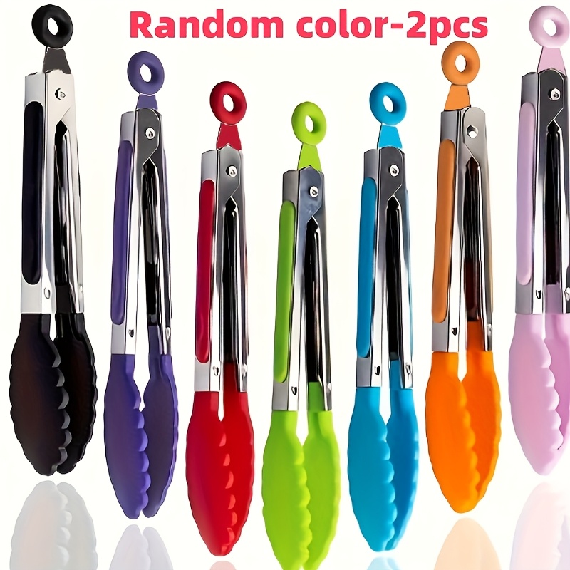 2pcs Random Color Heat-resistant Kitchen Tongs - , 201 Stainless Steel - Perfect For Cooking, Grilling, Camping, And Picnics - Essential Kitchen Tools And Cookware Accessories.