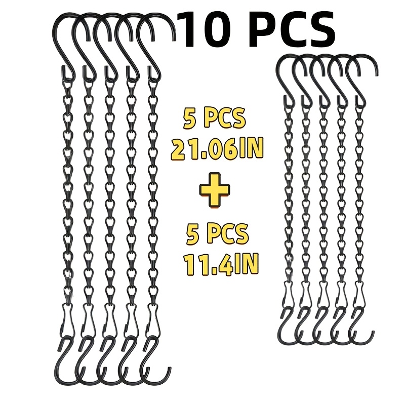 TEMU 10pcs Black Hanging Chain With S Hook-adjustable Iron Plant Hanger, Suitable For Indoor/outdoor, Ideal For Hanging Plants, Birdbirds, Lanterns