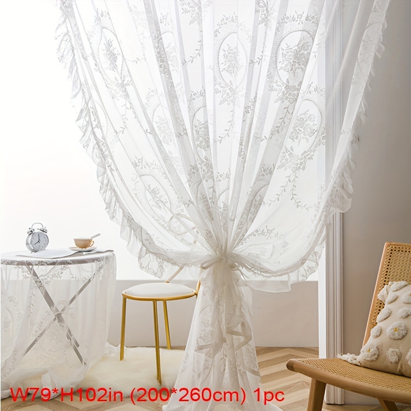 E-shop 1pc, Weiße Spitzenblumen-Vorhang Vintage Voile Fenstervorhänge Romantische Geraffte Schlafzimmerzimmerdekoration Vorhänge Dekorative