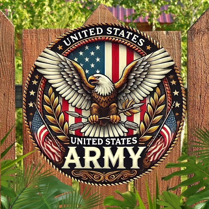 

1pc Army Eagle Round Aluminum Sign, 8x8 Inch, Wall Hanging Decor For Home, Bar, Garage, Cafe, Garden, Multipurpose, No Electricity Needed, Ideal Holiday Gift