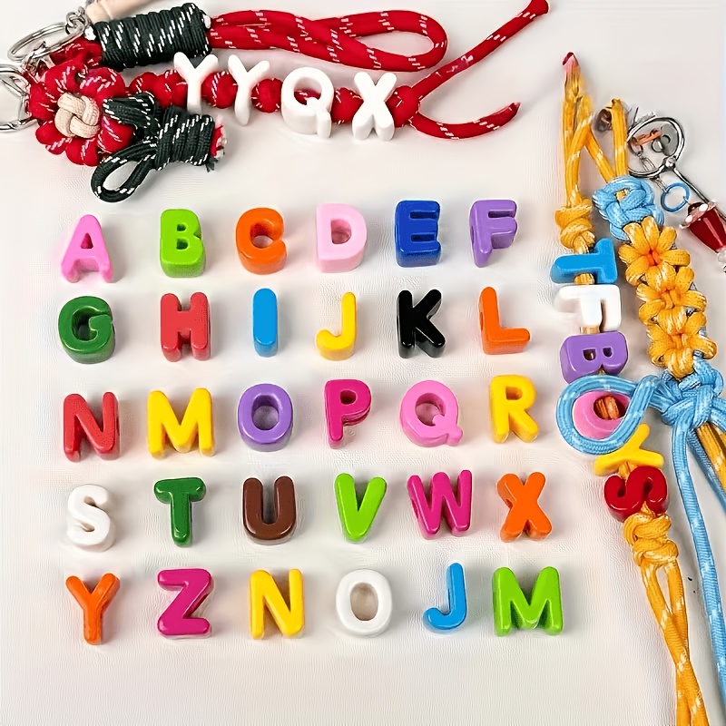 TEMU 75pcs Large-hole Acrylic 3d Letter Beads, Random Color And Letter Mix, Bulk Beads, Suitable For Handmade Jewelry, Phone Chains, Keychains, And
