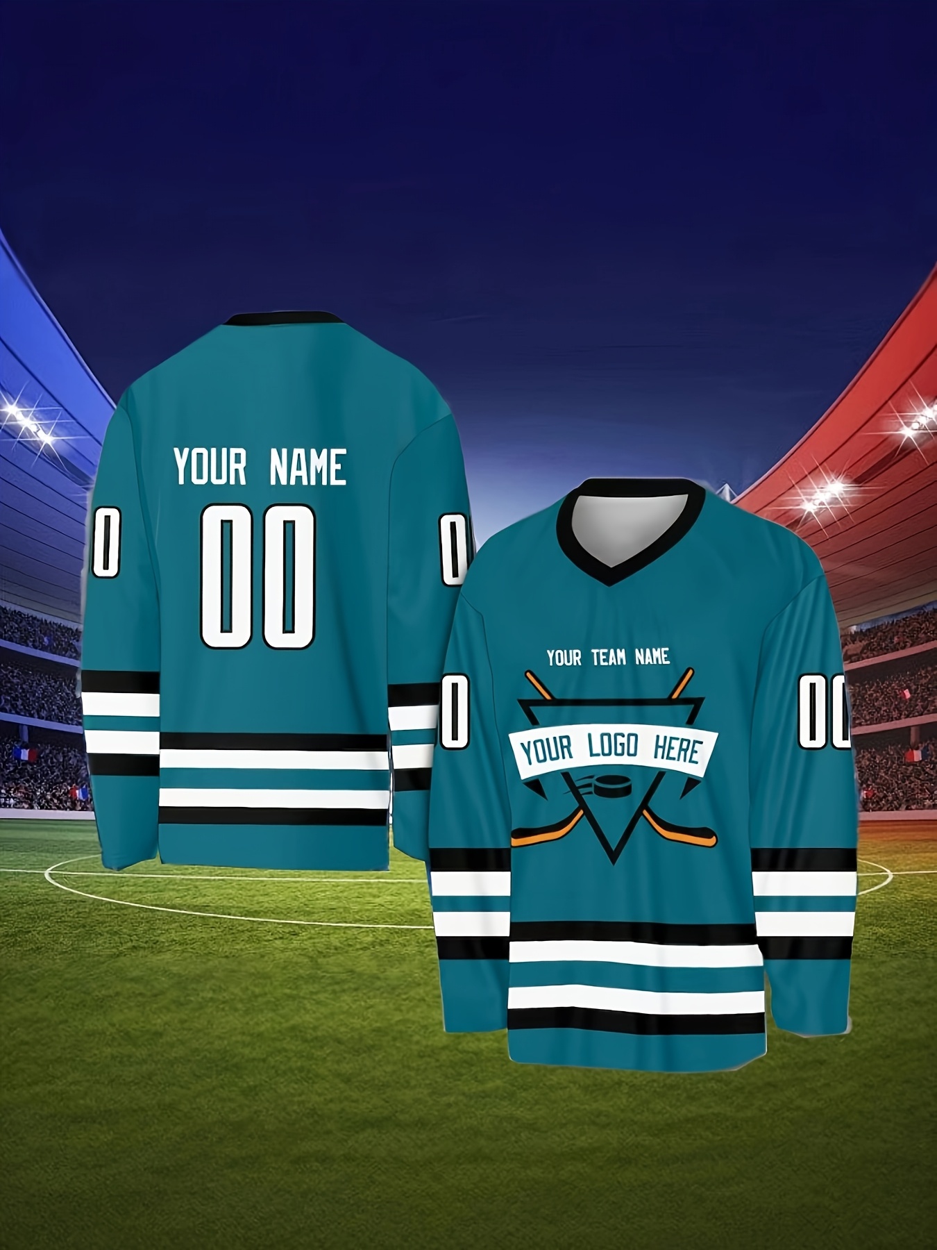 maillot hockey bleu vert personnalisable nom