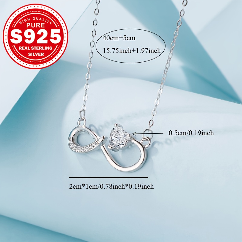 S925 Silver Infinite Necklace with Synthetic Zirconia, Elegant Design