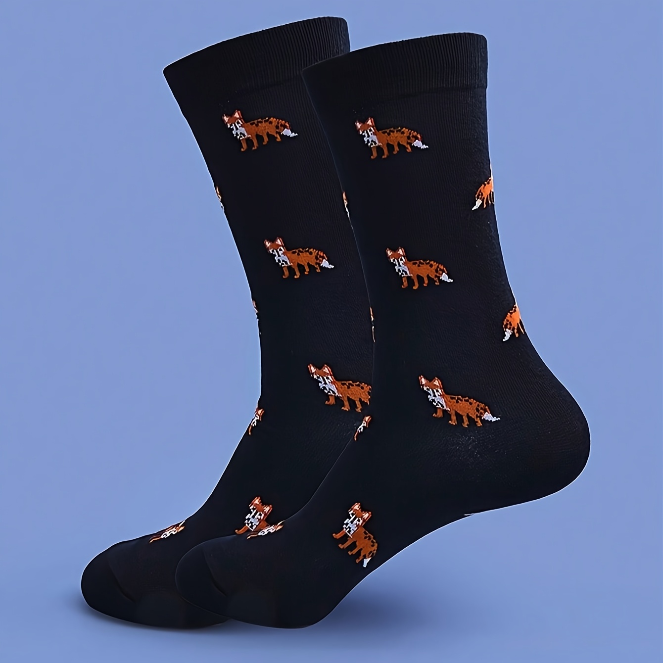 TEMU 1 Pair Fox-themed Mid-calf Socks - Breathable Comfortable Fox Face & Tail, Novelty Socks Suitable For &, Themed Parties, Casual Attire - Machine