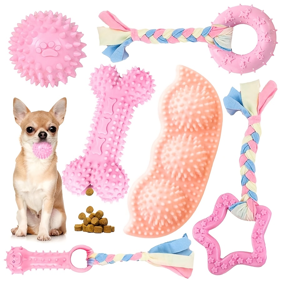 

3-pack Cartoon Pattern Dog Chew Toys Set, Rubber, Teeth Cleaning, Interactive Breed Sizes - Soft Rope, Bone-shaped Ball & More