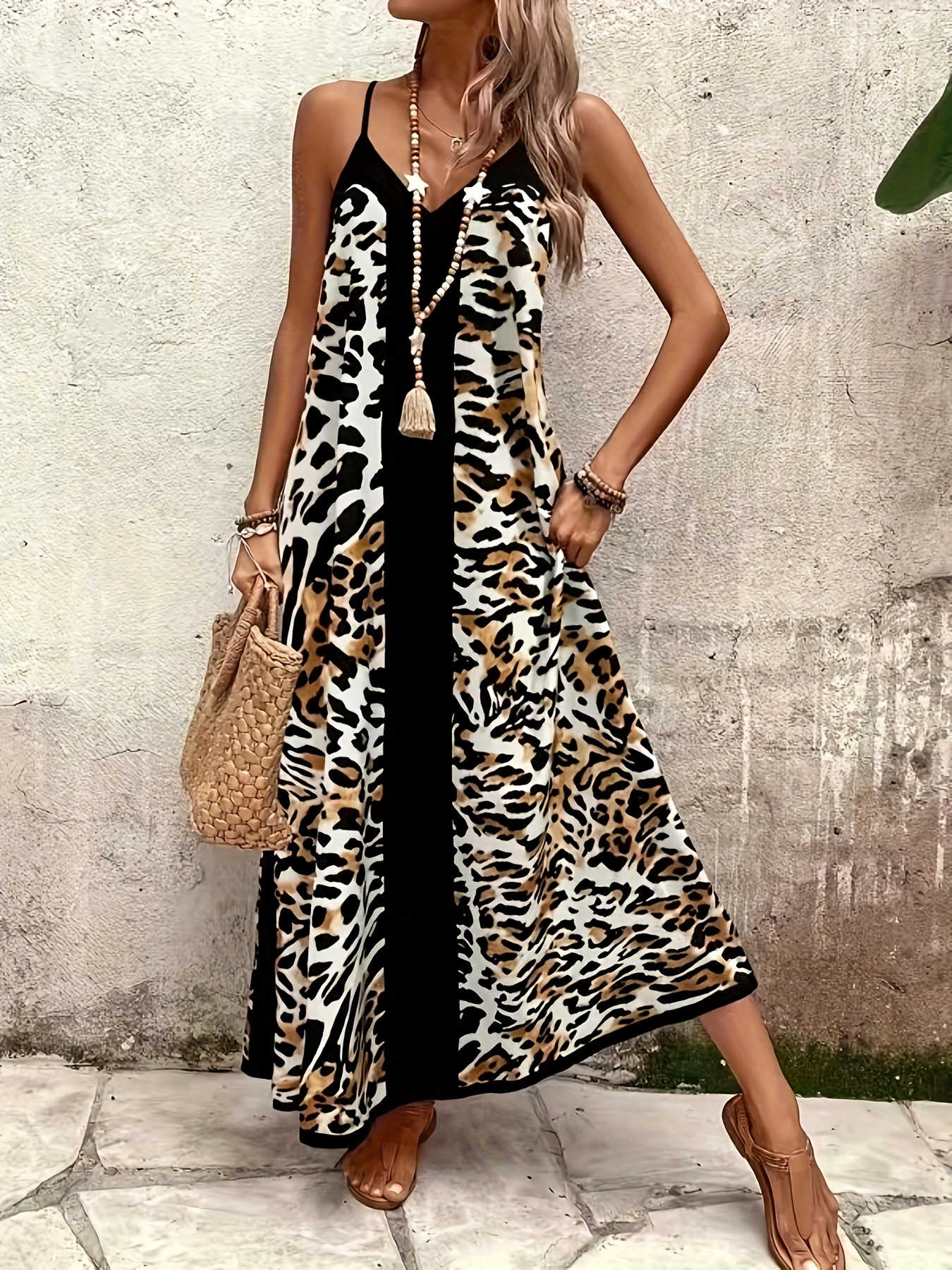 Feranoid Women's Printed V-Neck Sleeveless Long Kurti - 100% Cotton, Flared Fit, Knee Length
