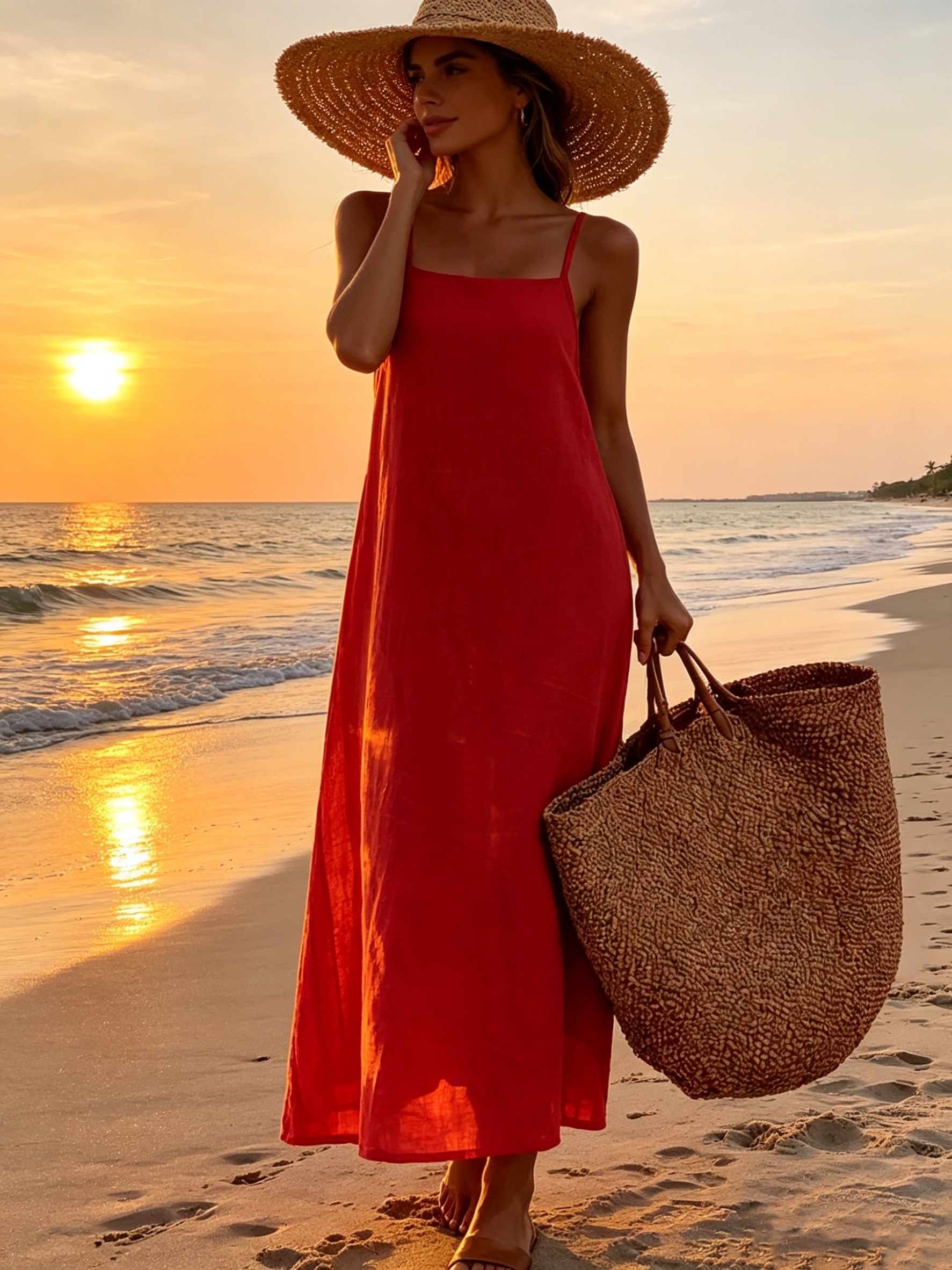 mature beach dresses SQ226062401 Western Casual * Thin Spaghetti Strap Long Dress Square Neck Loose Straight Hem Slit Dress mother of the bride beach dresses