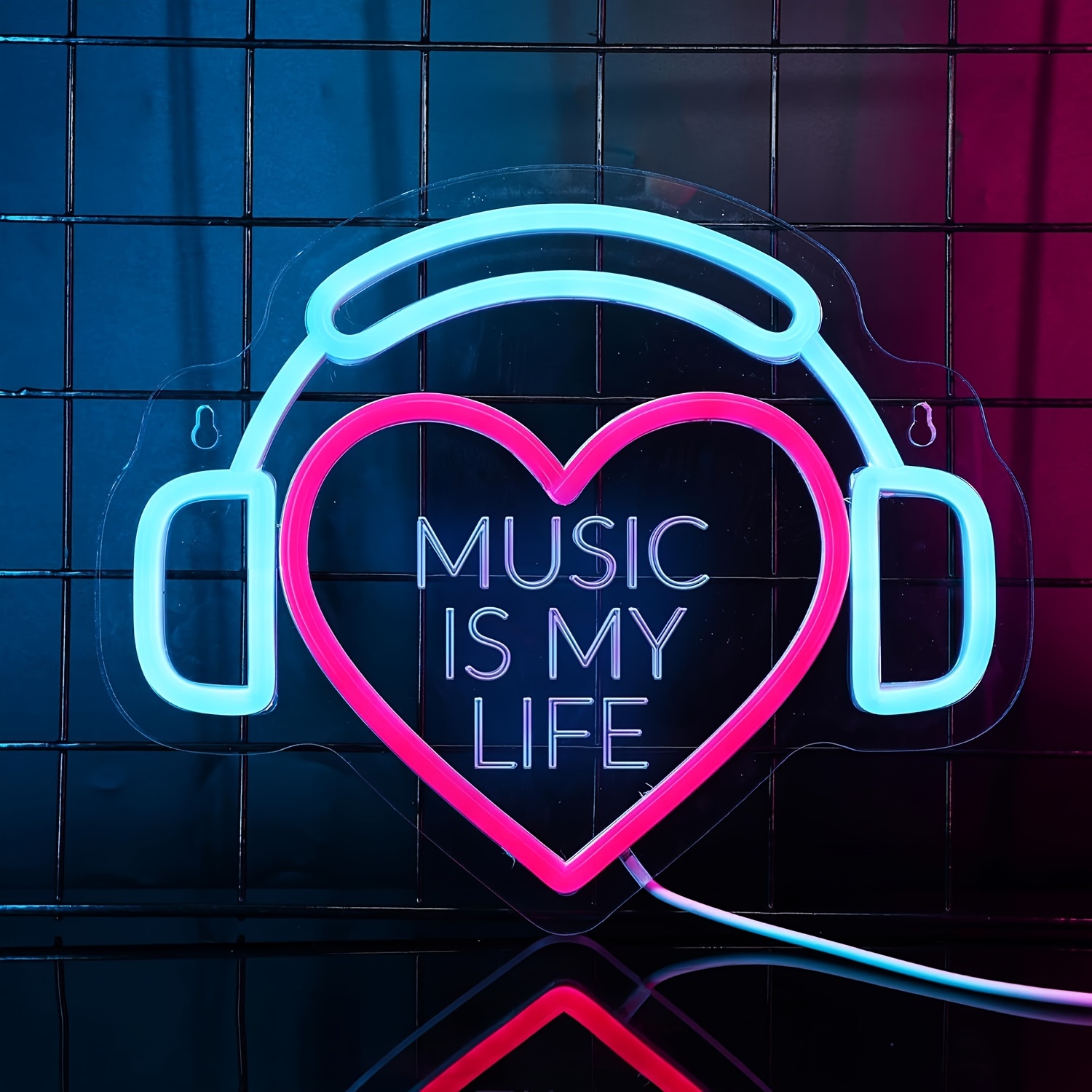 Image of Fomzze My Life Neon Headset Sign, Heart-shaped Led Lights Usb For Wall Decoration, Perfect Gifts For Music Enthusiasts, Usb With Laptops