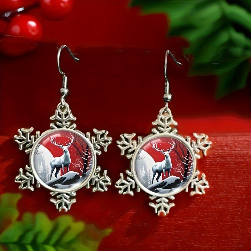 

Vintage Christmas Fox & Reindeer Snowman Dangle Earrings - French Style, Glass , Stainless Steel Posts, Alloy - Holiday Parties, Christmas Earrings, Best For Christmas