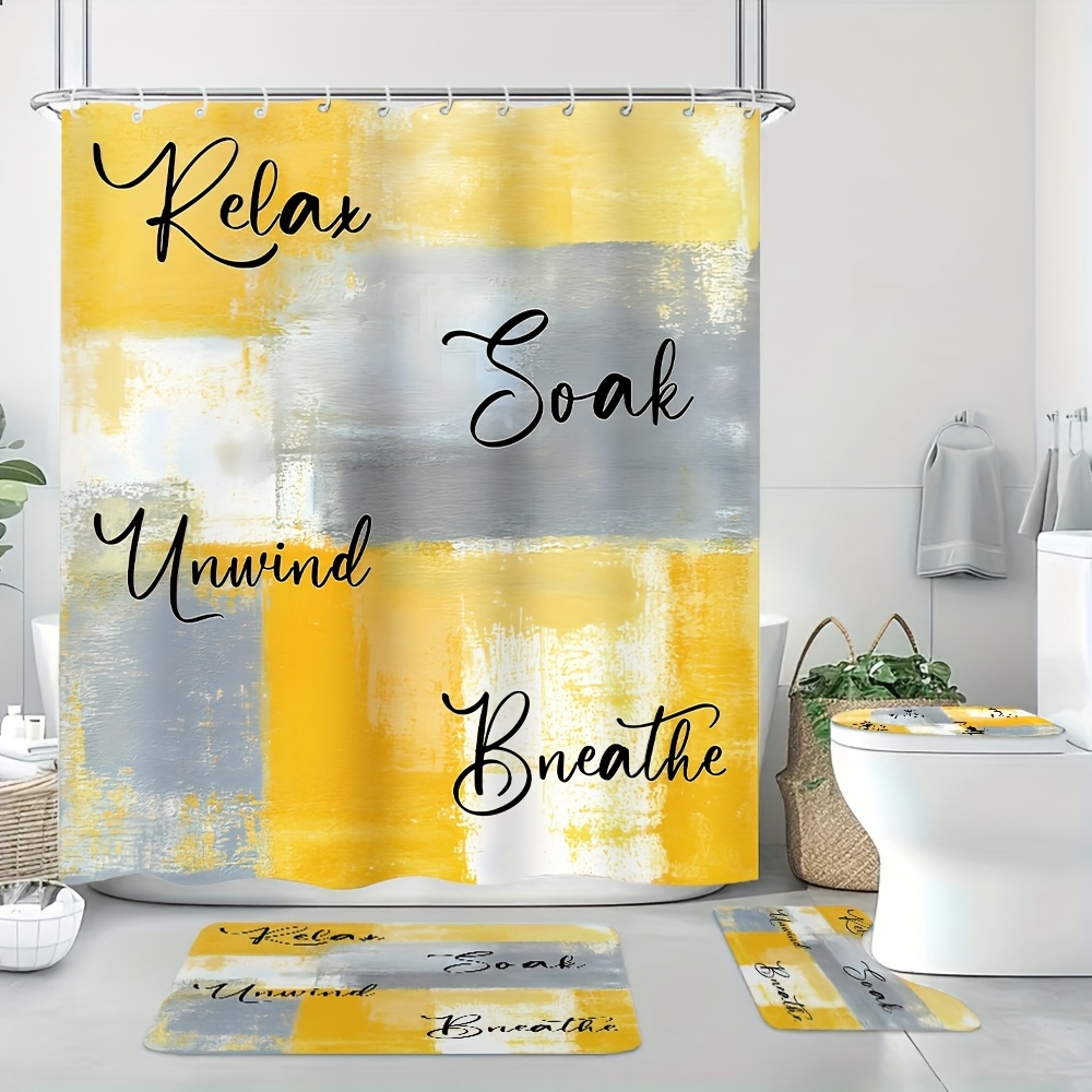 TEMU 4pcss Bathroom Set - Complete Set With Graffiti Print Pattern, Elegant For Home Decor, Bath Curtain, Full 4pcss Toilet Seat Cover, , Includes 12