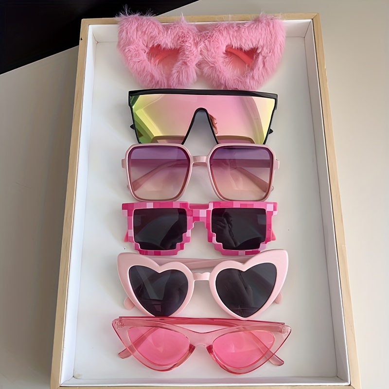 

6pcs Y2k Pink Series Personality Plush Large Frame Personality Glasses For Women Street Shooting Style Birthday Single Party Bridesmaid Group Decoration Glasses