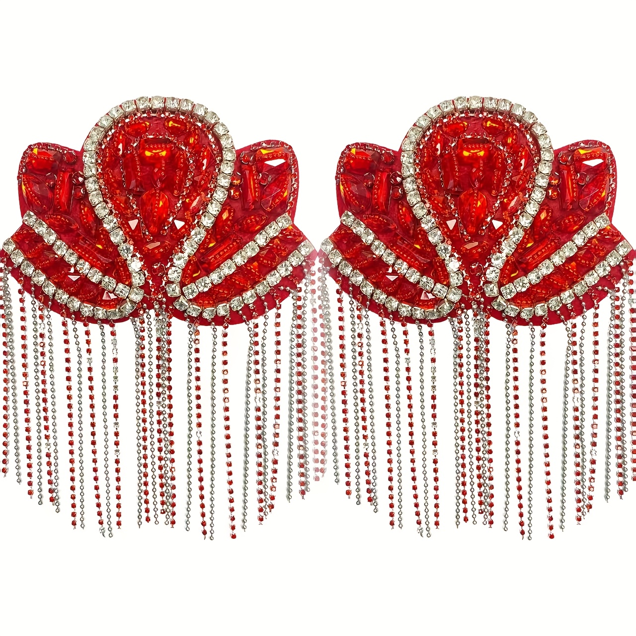 Image of 2pcs Fashion Glittered Beaded Flowing Fringe Shoulder Titles For Men And Women For Fashion Stage Performance Wear Decorative Accessories For Bags, Shoes And Boots, Clothing And Accessories