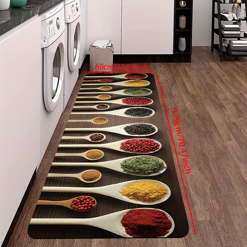E-shop 1 Stück Moderne Küchenmatte mit buntem Vintage-Löffel-Muster – -Matte für Flur, Balkon, Badezimmer, Waschküche Eingangsbereich. Waschbare