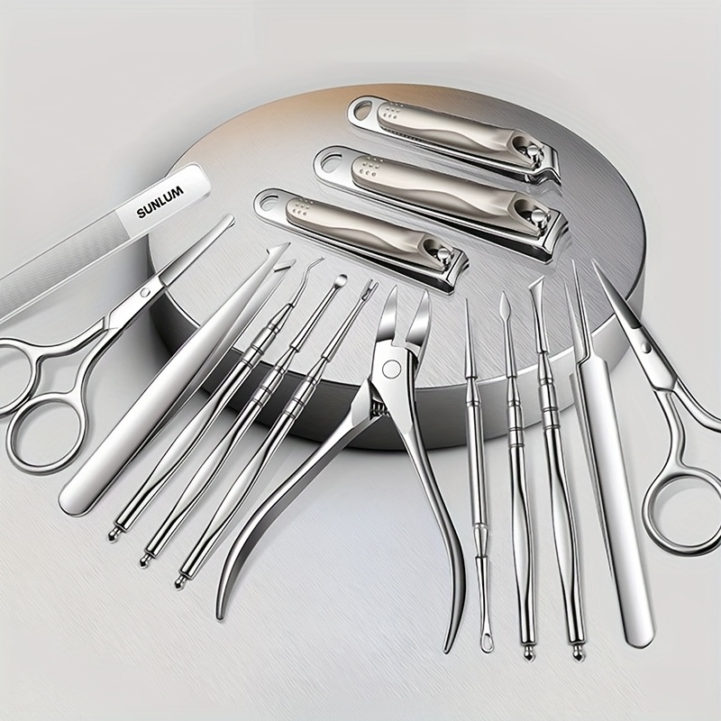 Sunlum Professional 7/11/15pcs Ingrown Toenail Clippers Set, High-End Stainless Steel Men'S Pedicure Kit with Nail Groove Tools & Travel Case (Heavy Duty Design for Thick Nails), Nail Care Tools|Classic Straight Blade|Durable Stainless Steel, Nail Clippers for Thick Nails