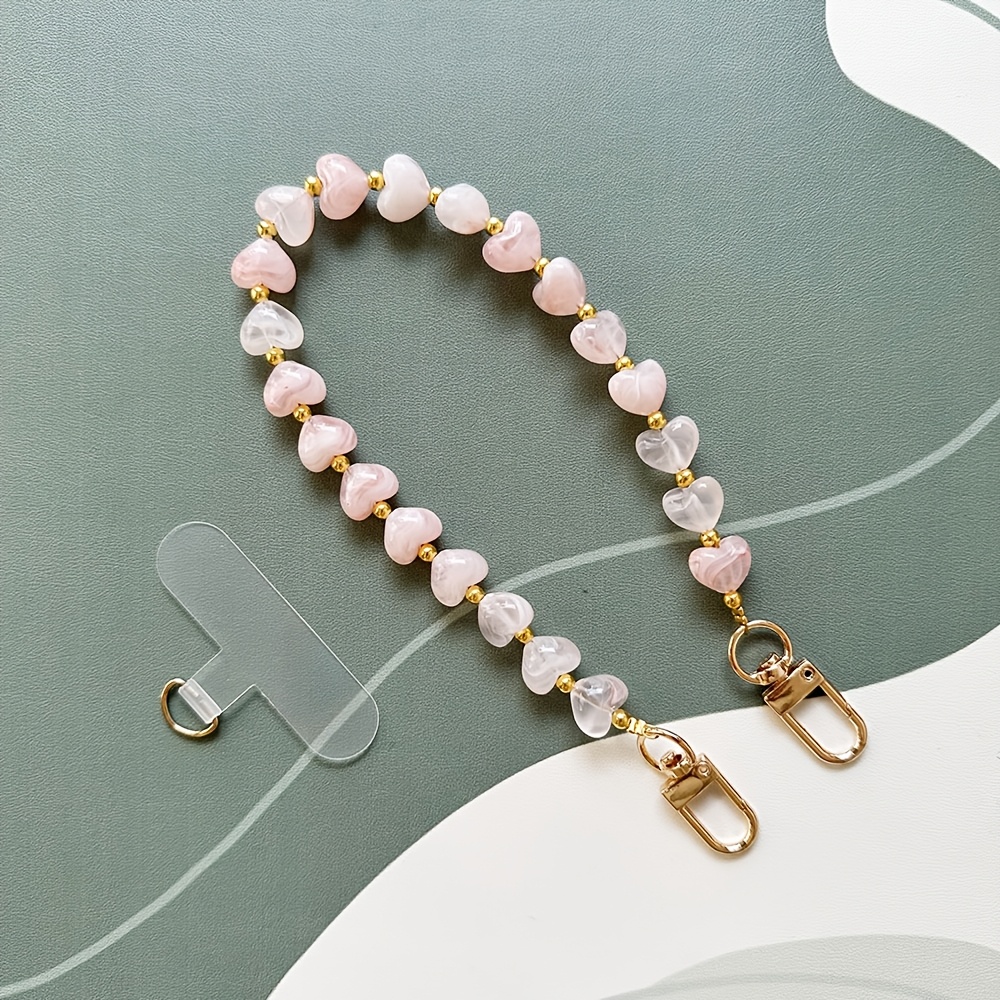 Fashion Colorful Creative Imitation Stone Heart Mobile Phone Chain Valentine's Day Gift Handmade Acrylic Bead Mobile Phone Pendant Bag Charm