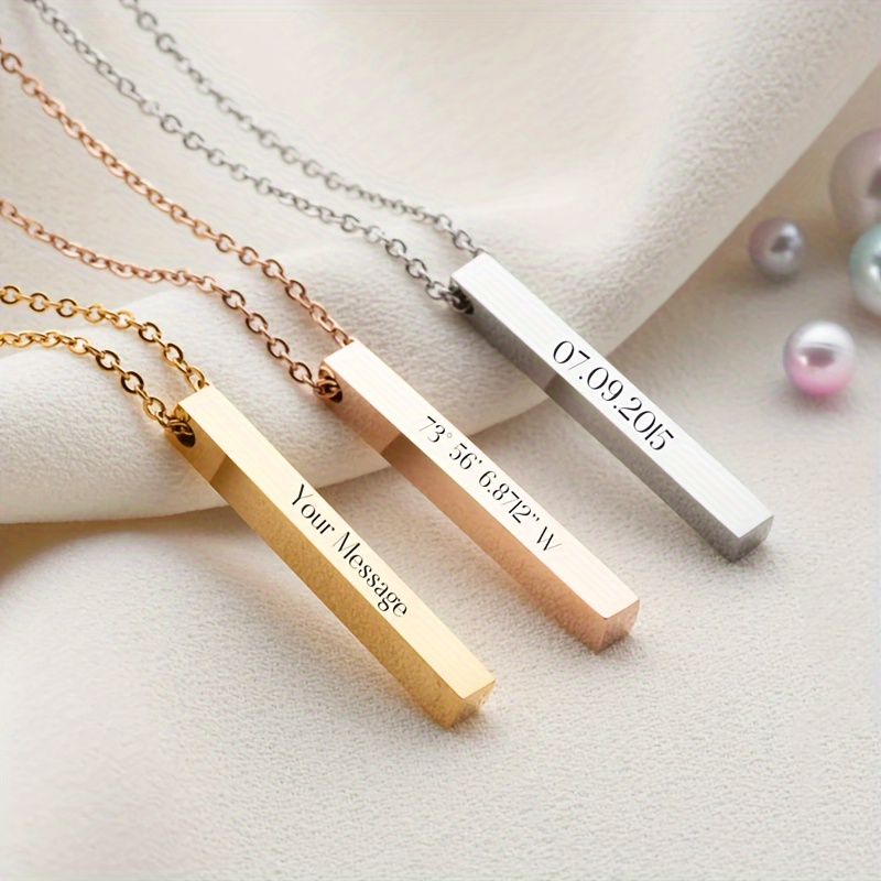 

Custom Bar Personalized Engraved Name 3d Vertical Bar Necklace Accessory