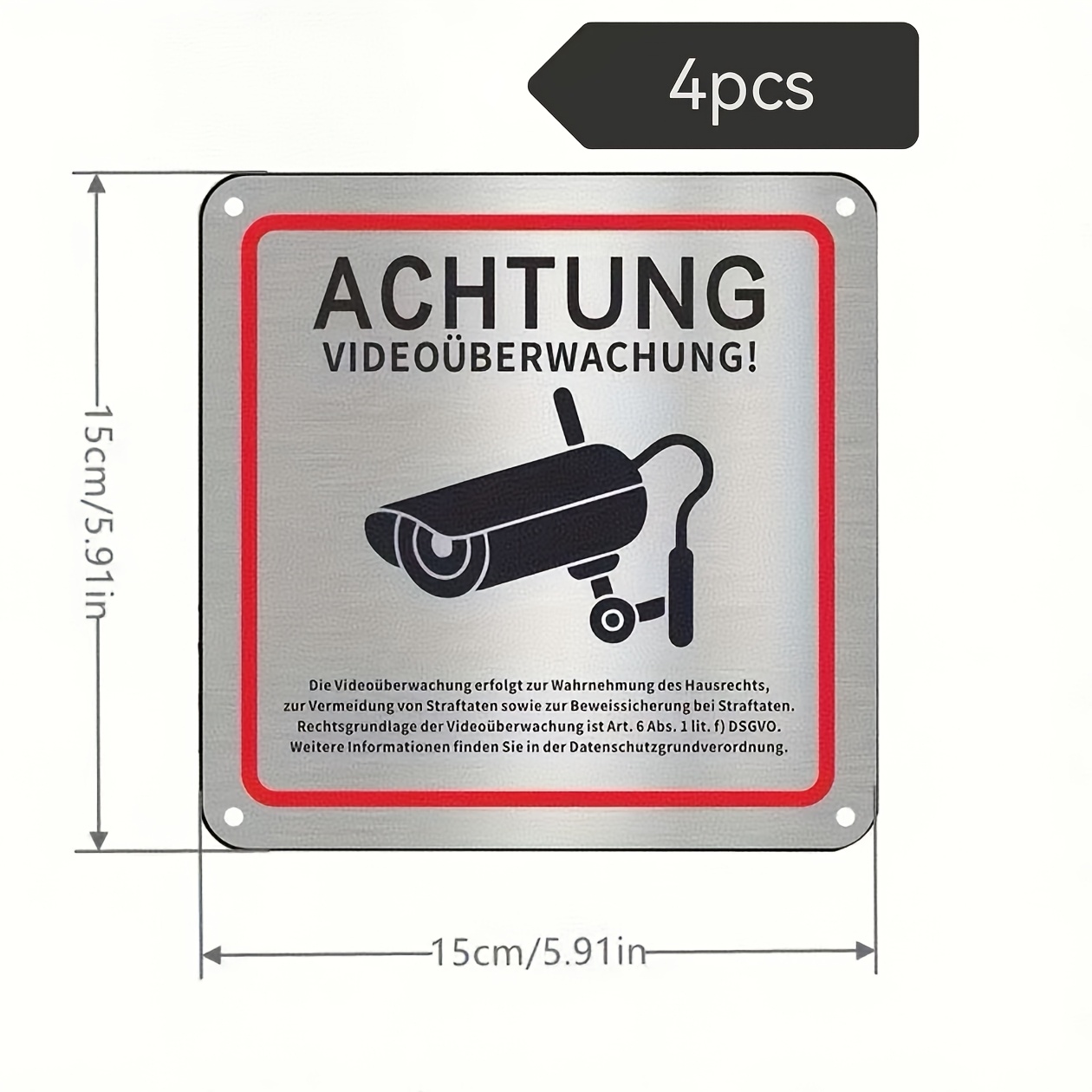 TEMU 2/4pcs Video Surveillance Sign, Video Surveillance Private Property, 5.91 X 5.91in Metal Warning Video Surveillance Sign