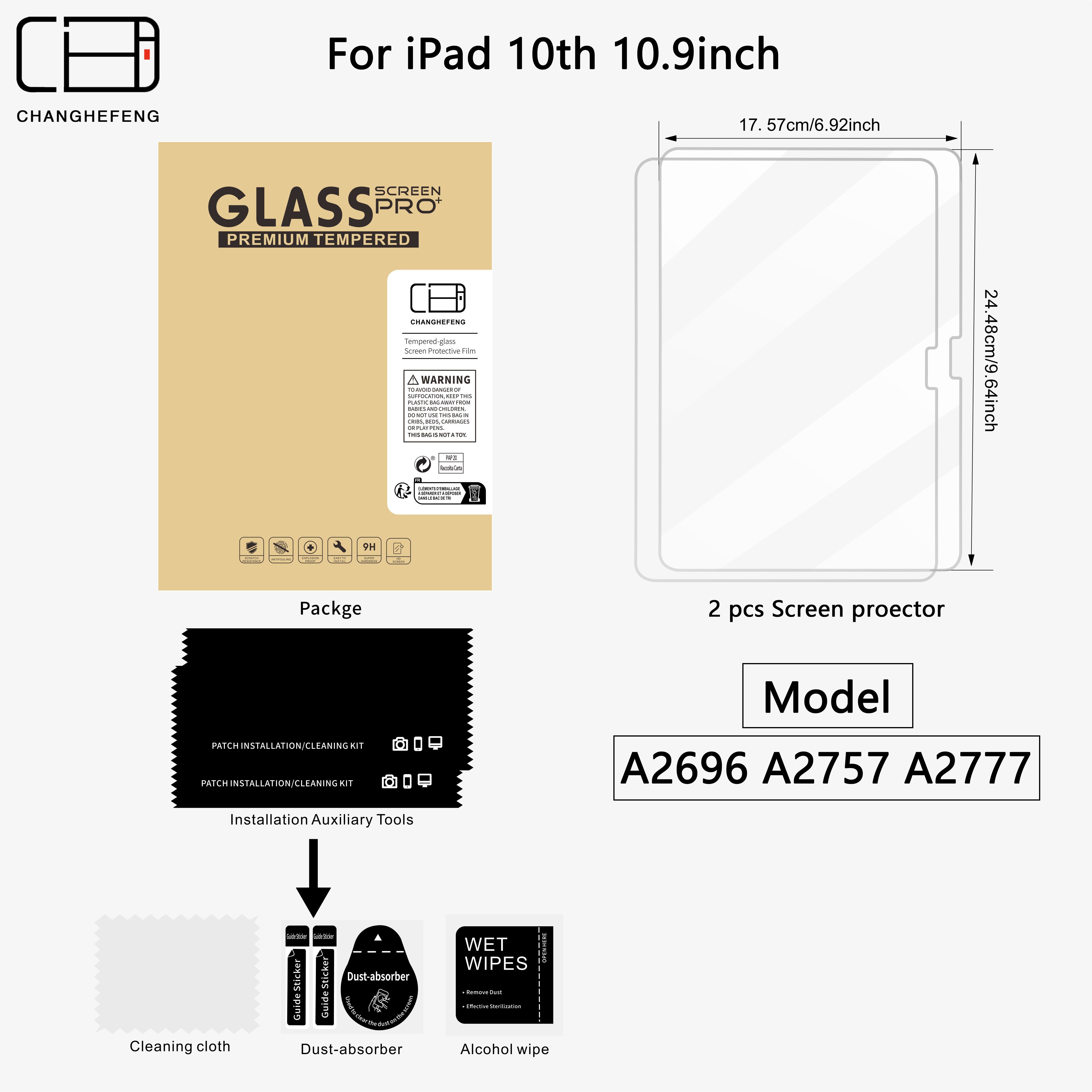 This Is a Pack of 2 Tempered Glass Screen Protectors for Ipad Models Including The 11Th, 10Th, 9Th, 8Th, 7Th, 6Th, 5Th, Air 7, Air 6, Air 5, Air 4, Air 3, Mini 7, Mini 6, Mini 5, And Mini 4 (2018/2020/2019/2020/2022/2023/2024/2025) Pro/Air (7.9/8.3/9.7/10.2/10.5/10.9/11) Inches, Offering Scratch Resistance, 9H Hardness, And High Definition Clarity.