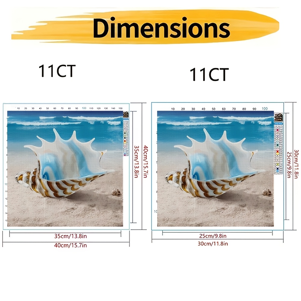 Cross Stitch Kit, Glass Seashell on Sandy Beach Design