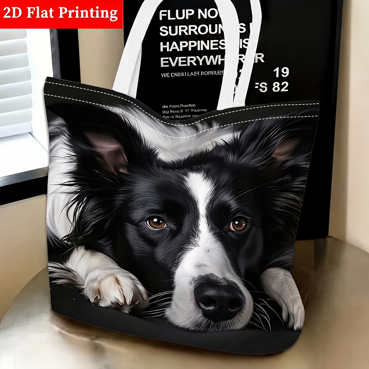 TEMU 1pc Women's Shoulder Bag With Black And White Border Collie Theme, Multi-functional And Versatile, Tote Bag, Clutch, Shoulder Bag, Travel