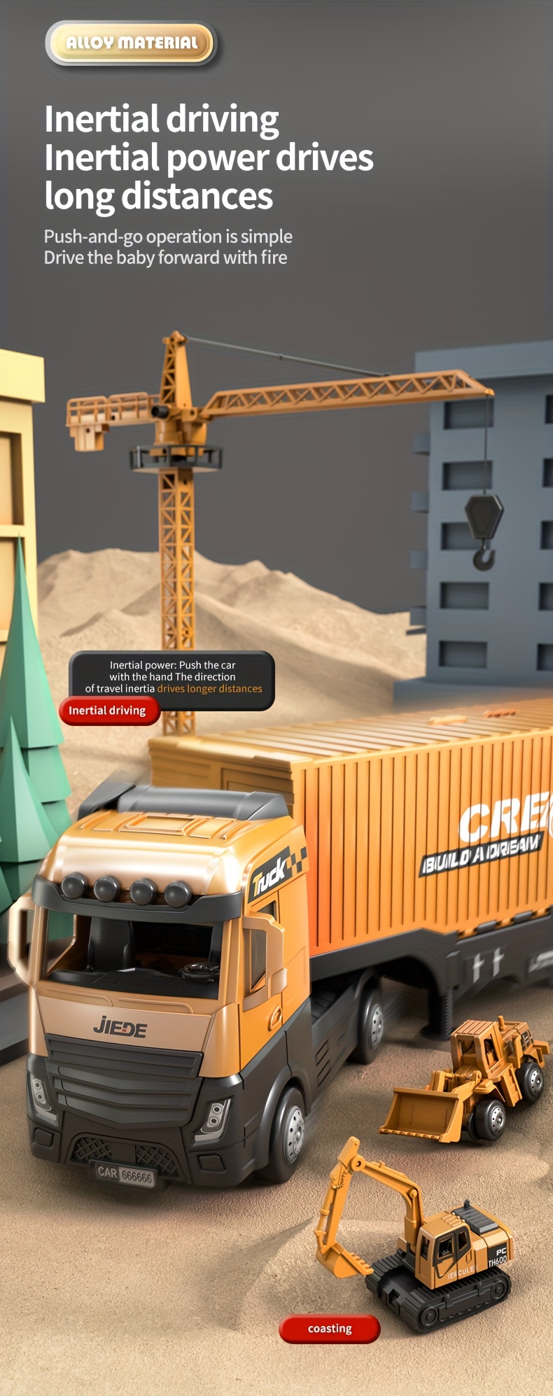 alloy simulation model construction site vehicle toy container including launch track including container truck tower crane 6 small cars tractor excavator bulldozer roller forklift mixer etc no electricity certificate complete truck building block building block building set truck model toy trailer truck toy for boy alloy car and trailer low bed trailer toy construction vehicle toy mini excavator toy Product details 8