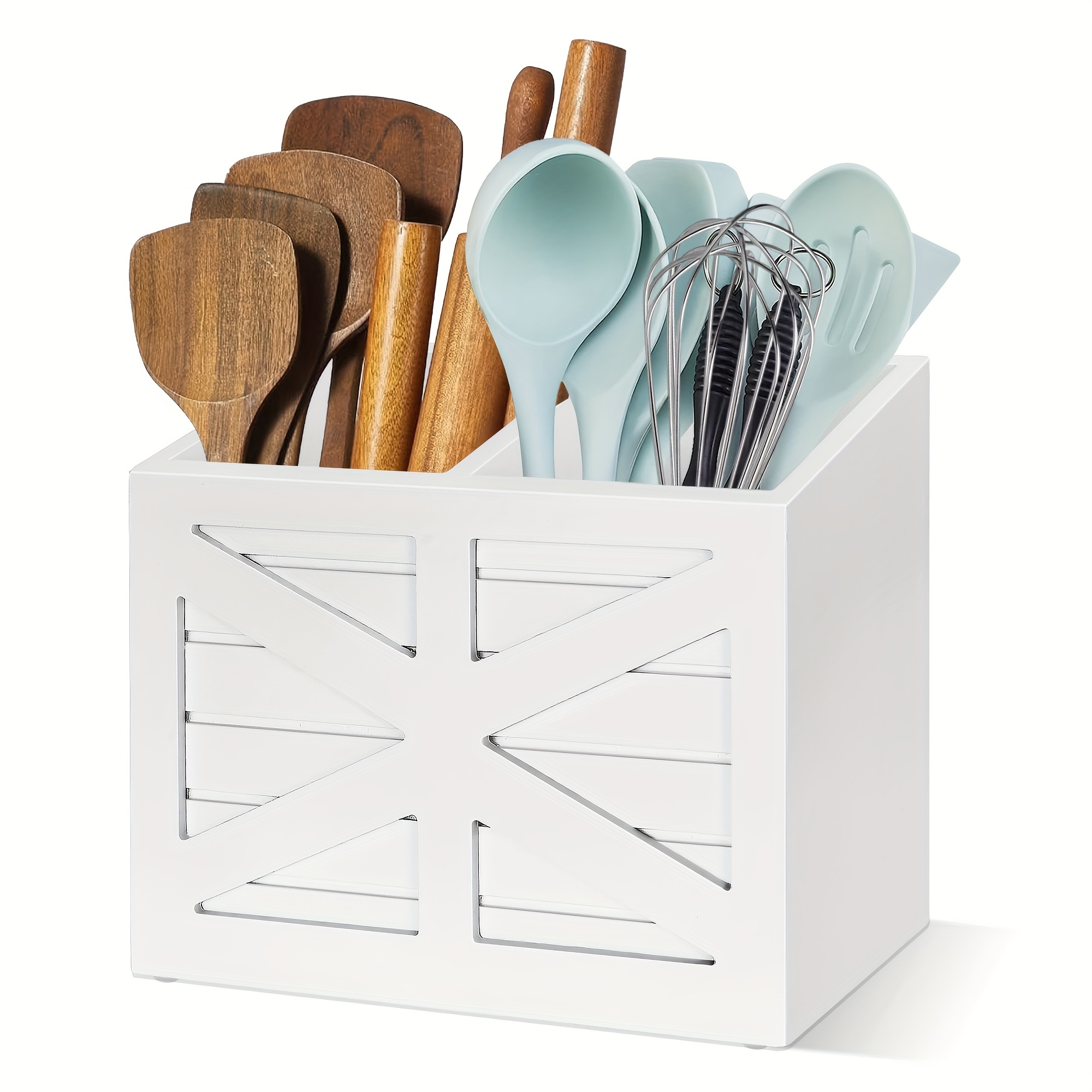Karsky Ktchen Utensl Holder For Countertop, Farmhouse Sold Wood