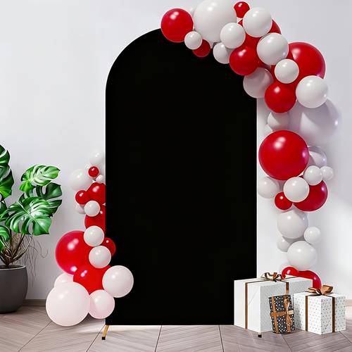 a black double sided arch elastic backdrop cover suitable for balloons festive decorations and birthdays at inches arch dome frame covers this backdrop is intended for outdoor garden events like weddings and birthday parti