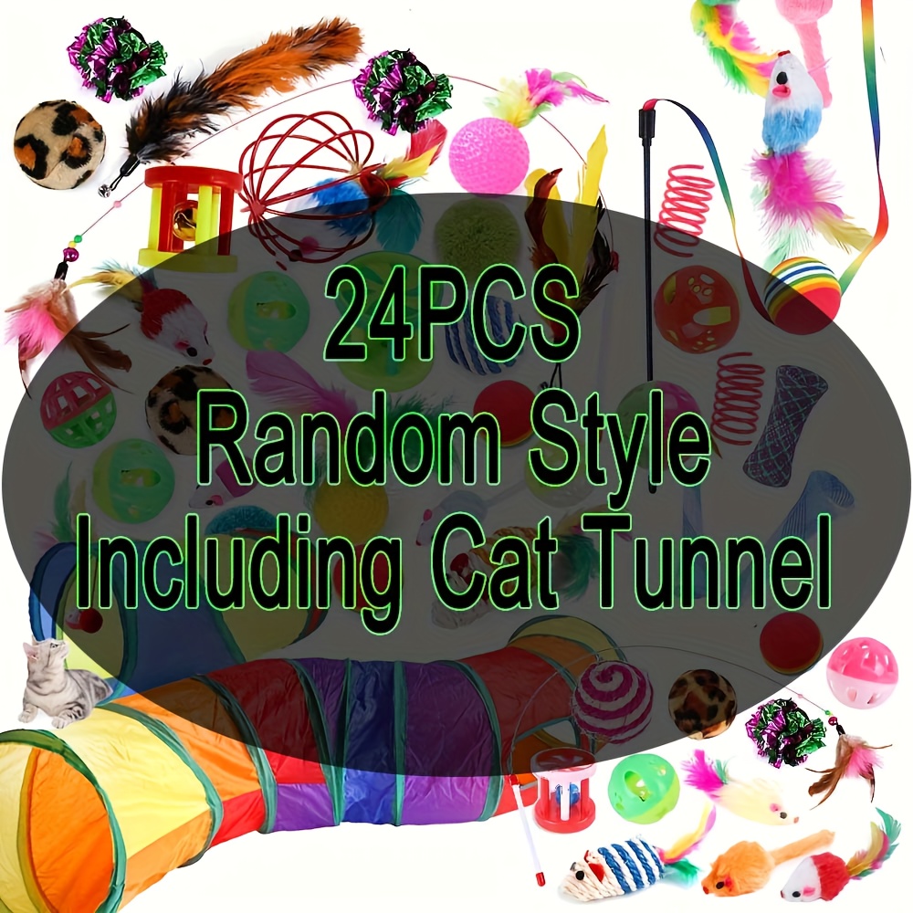 TEMU 12pcs 24pcs Pet Cat Toy Set Plush Toys Cat Tunnel Sisal Toys Toy Sets Suitable For Cat Indoor Play Random Shipment