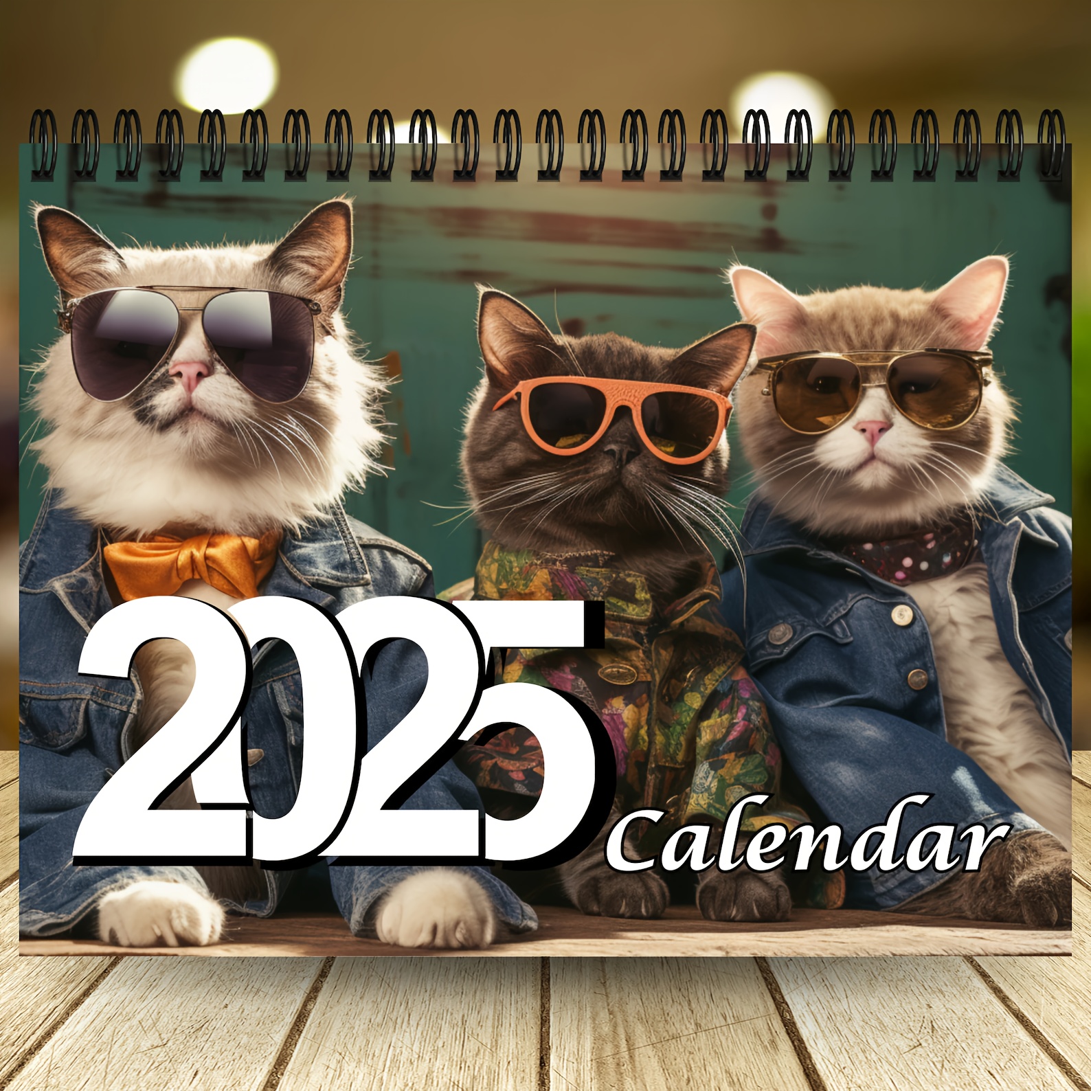 TEMU 2025 Stylish Cats Wall Calendar: Feline Fashion For The Year - Monthly Planner With Cats In Glasses And Hoodies