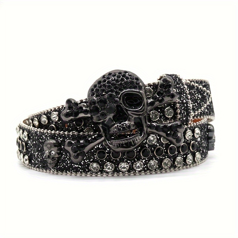 TEMU 1pc Pu Rhinestone Men Women Belt Skull Head Fashion Versatile Men Women Universal Belt