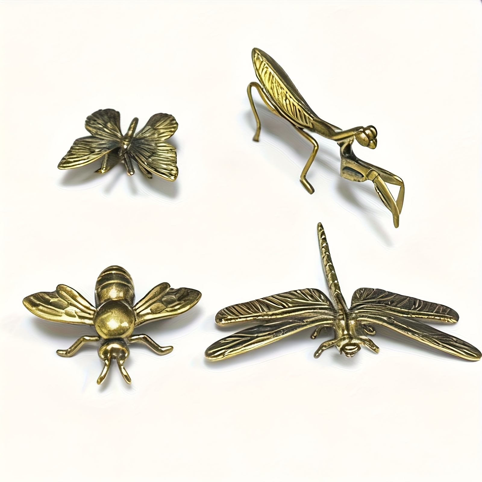 TEMU Set in Ottone Vintage da 3/4 pezzi, Libellula, Ape, , , Set Combinato di Statuette da , Artigianato in Metallo Qualit�, , Design - Decorazioni