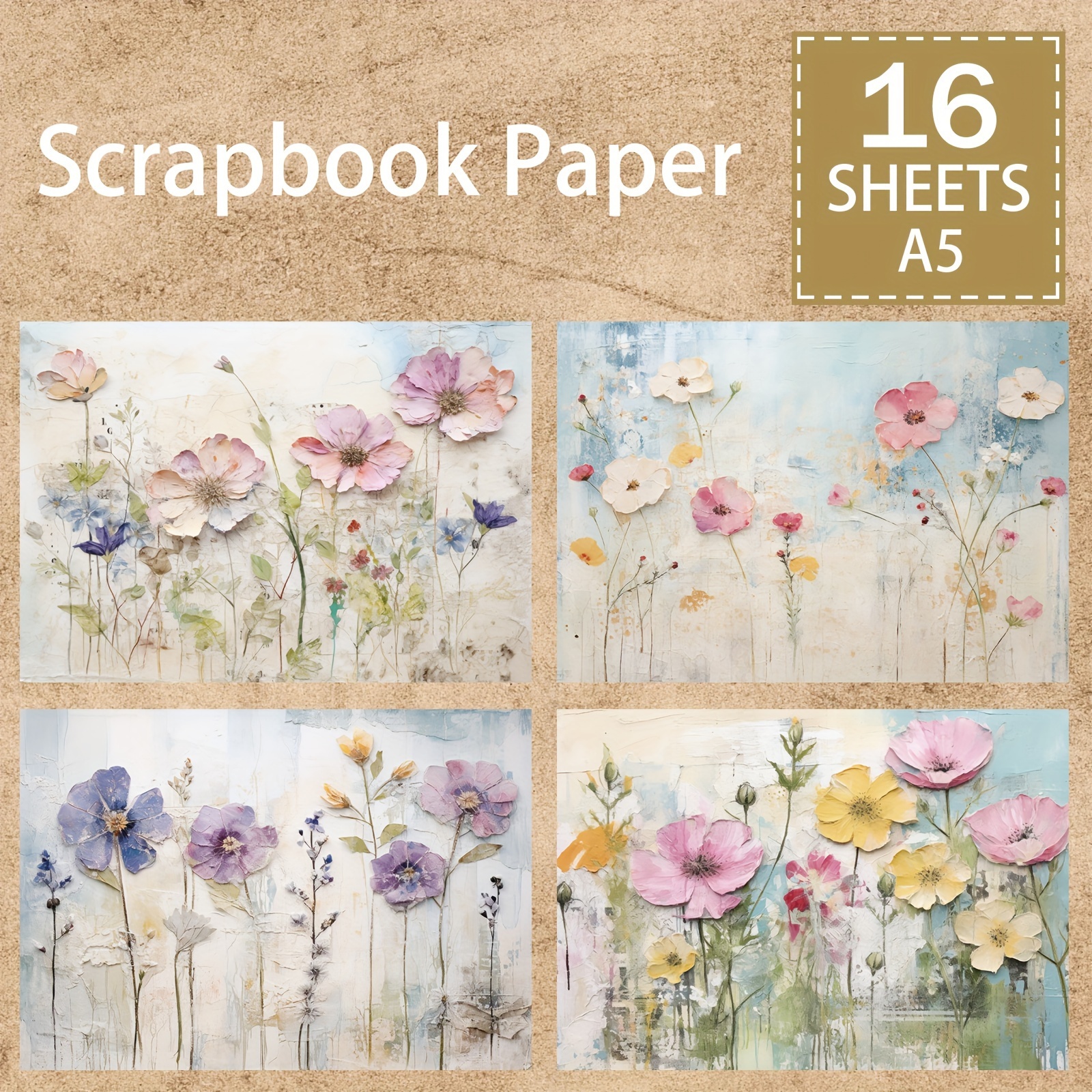 

16 Sheets A5 Size Vivid Flowers Plant Watercolor Background Decoration Diy Retro Journal Junk Journal Greeting Card Planner Scrapbook Background Card Pad