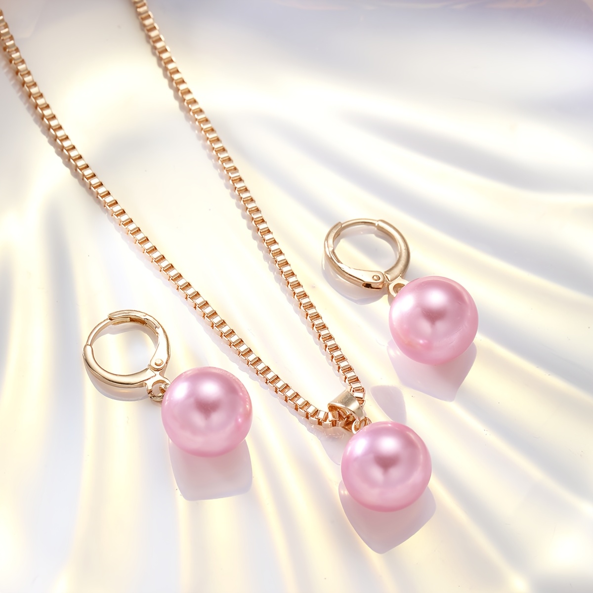 E-shop 1 Halskette + 2 Ohrringe Rosa Kunstperlen Anhänger Schmuckset Kupfer Dating Urlaub Party Valentinstagsgeschenk für Freundin und Mutter