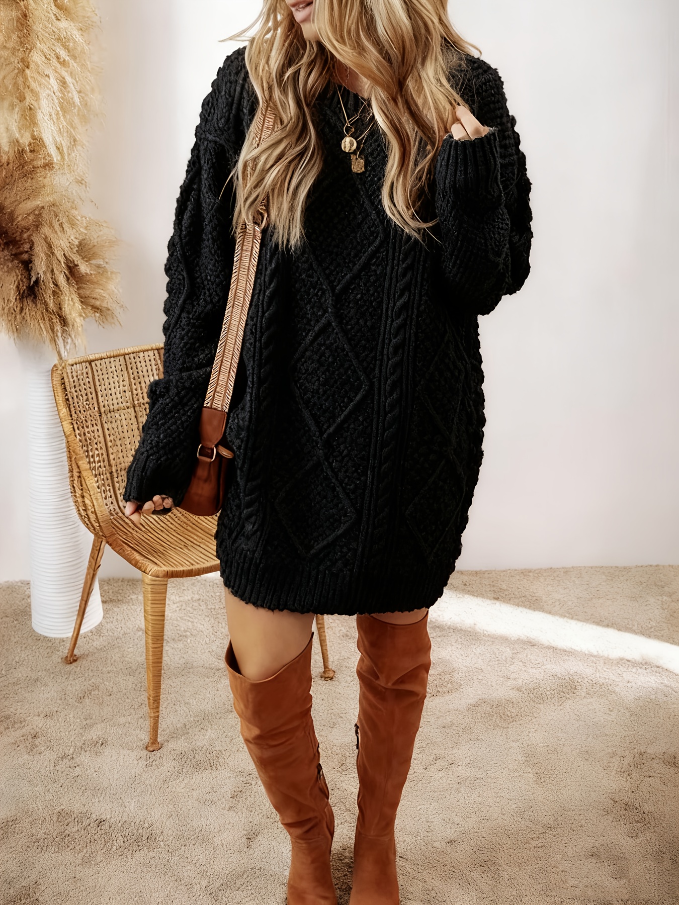 chinese dress ladies ANRABESS Womens Sweater Dress Oversized Cable Knit Chunky Long Sleeve Short  Dresses 2025 Fall Outfits Vacation Winter Clothes Apricot X-Small at Amazon  Women's Clothing store main image 0