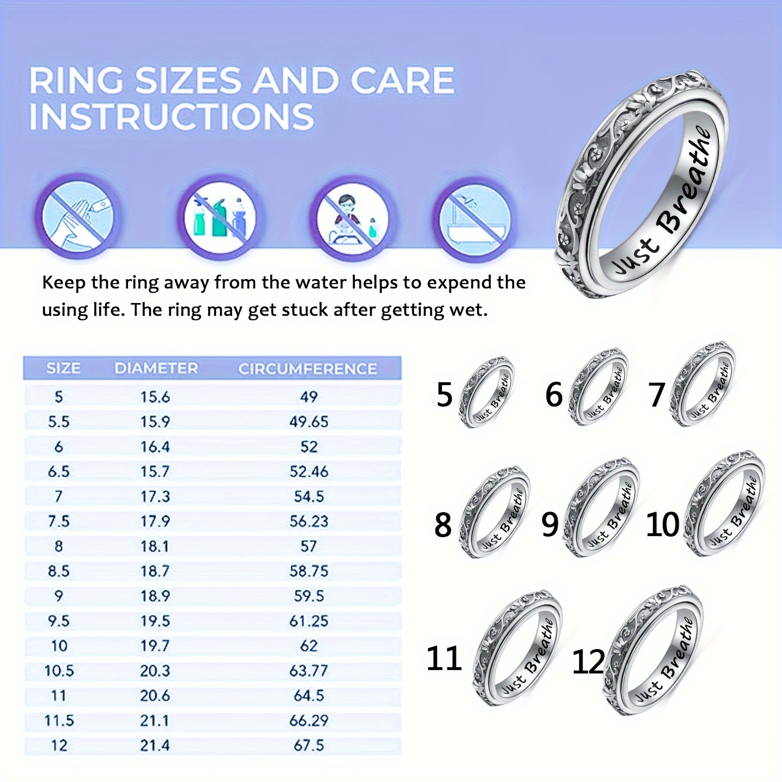 spinner fidget ring s925 sterling silver lotus   just breathe anxiety worry band oxidized fidget boredom adhd autism rings for women Product details 4