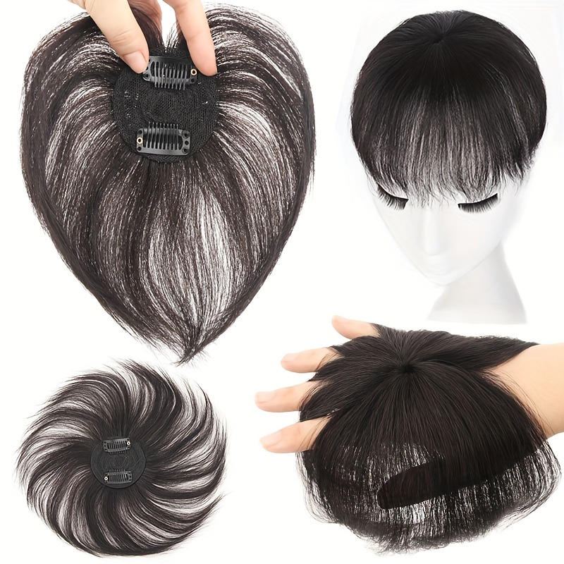 

Ultra-thin Real Human Hair Topper For Women - , Straight Short Wig Piece To Cover White & Thinning Hair