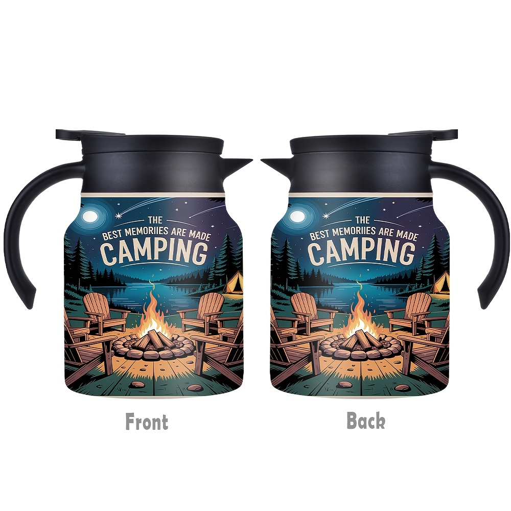 Image of Single Unit Of A 34oz/1000ml Insulated , Featuring A Double-walled Design For Coffee, A Stainless Steel Kettle With A Handle And Lid, Perfect For Camping Gatherings, An Option For
