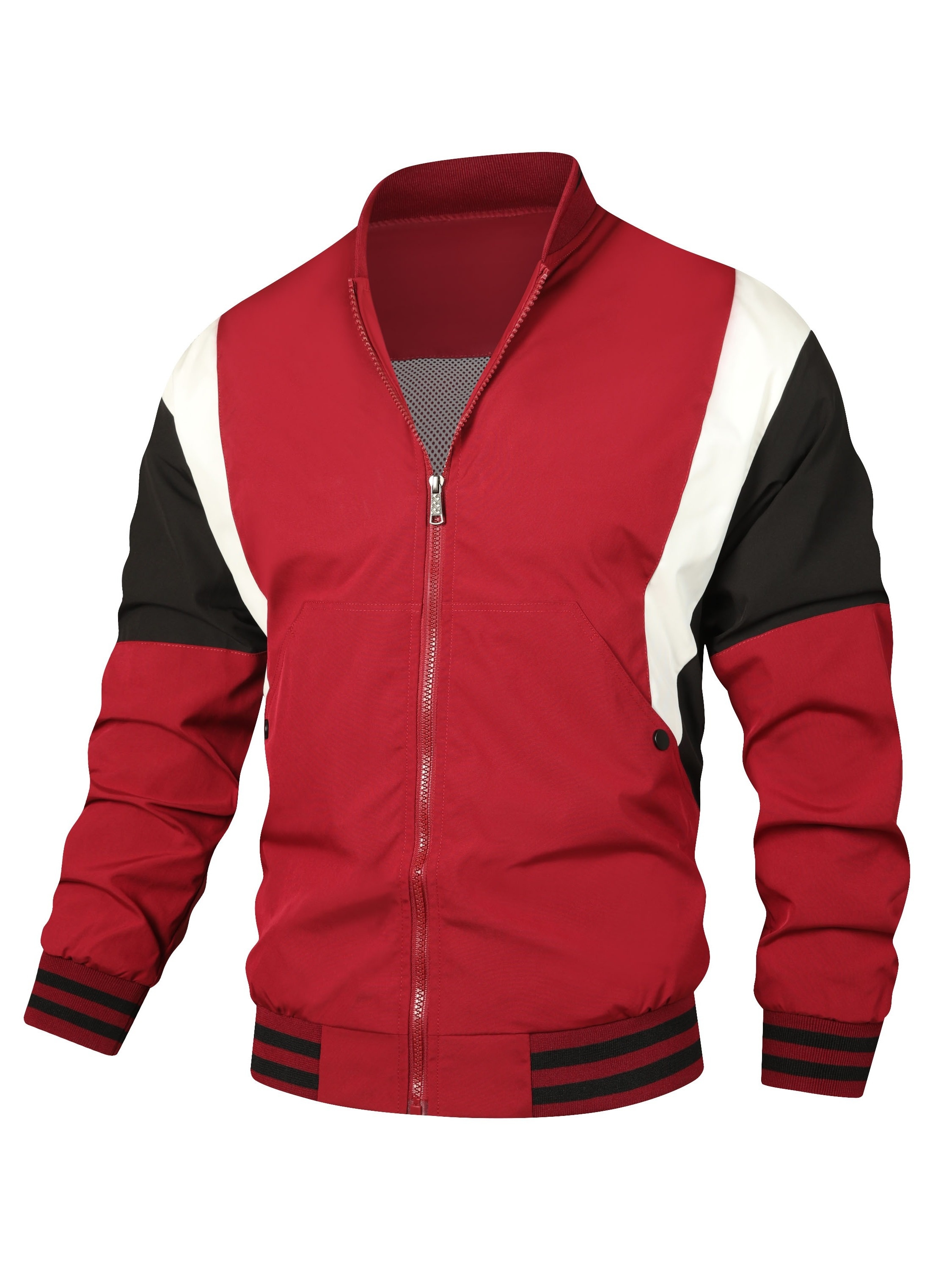 mens hip hop color block lightweight baseball jacket casual sports stand collar zip up outerwear outdoor windbreaker sun protection top  
