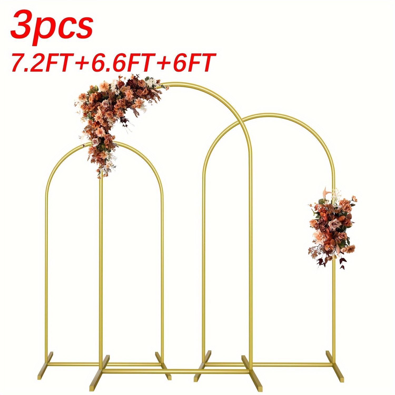 

Set (7.2ft, 6.6ft, 6ft)wedding Arch Backdrop Stand Set Of 3 Gold Metal Arched Frame For Ceremony Parties Birthday Baby Shower Garden Balloon Decoration