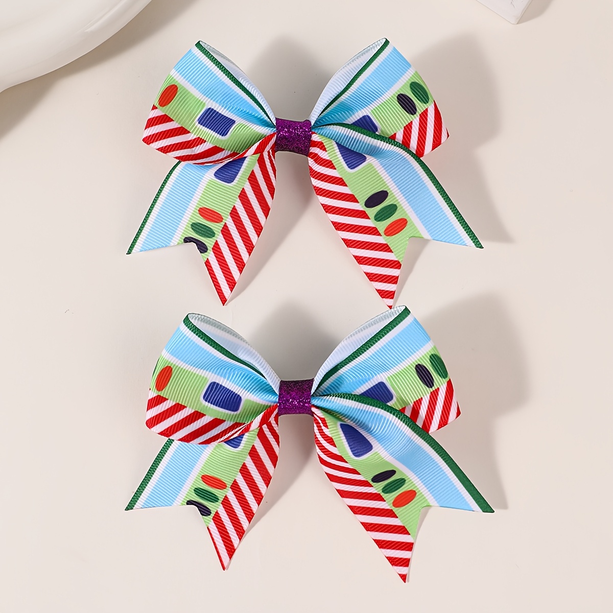 TEMU 2pcs Bow Hair Clips For Mini Stripe Print Bow Hair Barrettes Grosgrain Ribbon Bow Hair Pins Hair Additions For Daily Life, Gifts