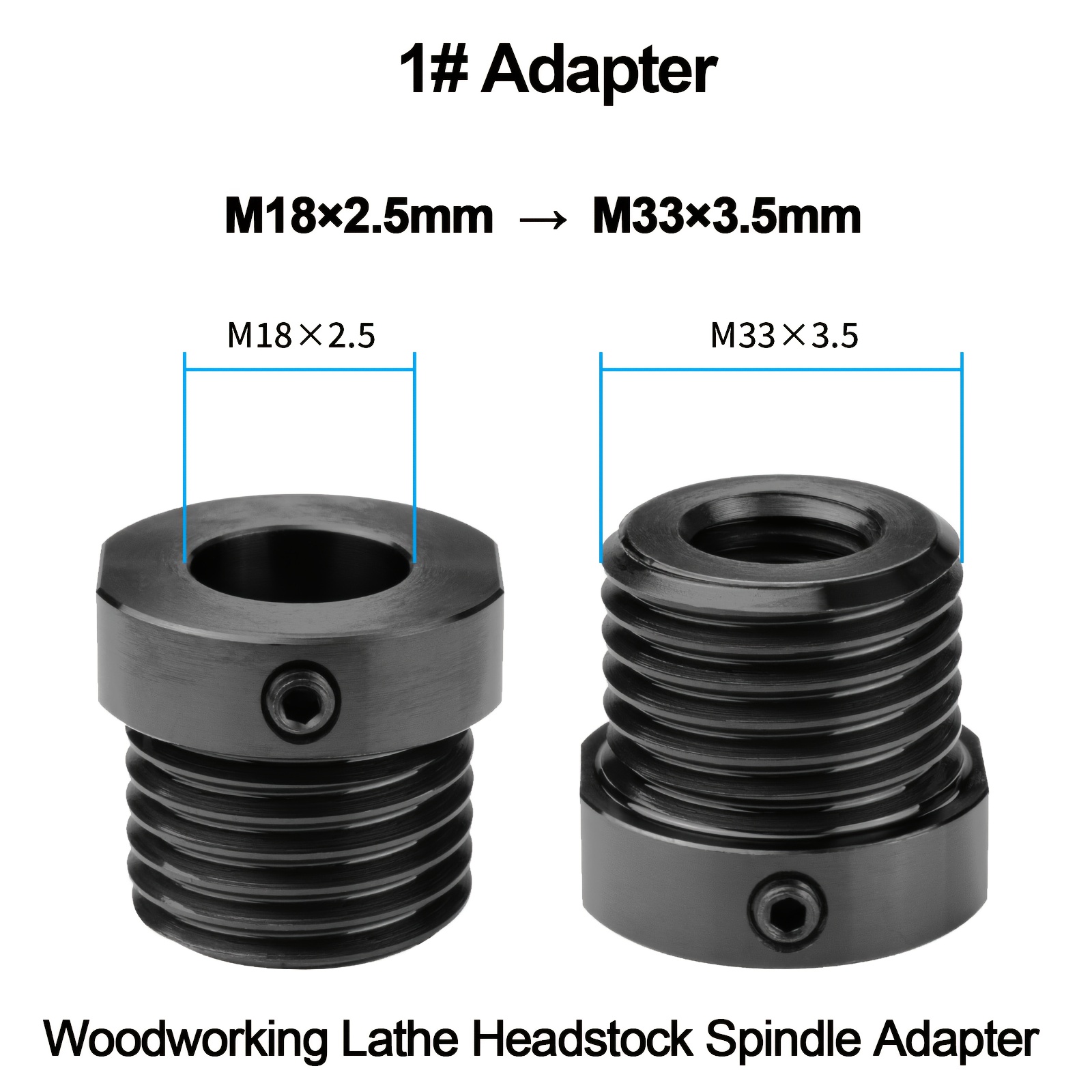 Image of Wood Lathe Adapter, Woodworking Lathe Spindle Thread Converter, Professional Wood Turning Tool Accessory, M18×2.5 1"×8tpi 3/4"×16tpi To M33×3.5